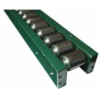 This heavy-duty roller flow rail features inline wheel alignment and steel conveyor rollers for smooth, low-friction transport. Used in gravity-fed material handling systems to move boxes, totes, or pallets along a conveyor line in warehouses, distribution centers, and manufacturing plants