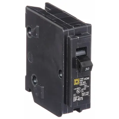 SQUARE D Miniature Circuit Breaker: 30 A, 120V AC, Single Phase, 10kA at 120V AC - HOM Series, Plug-In Square D Miniature Circuit Breakers
