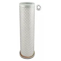 Engine air filter with round-oval shape and axial seal. Outside diameter 3 3/8 in. Used in farm equipment to filter intake air