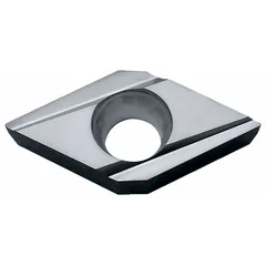 Diamond indexable turning insert for precision machining of non-ferrous materials, composites, and plastics. Suitable for turning, boring, and grooving operations requiring high surface finish. Features a 55° diamond shape with chipbreaker design for finishing applications.