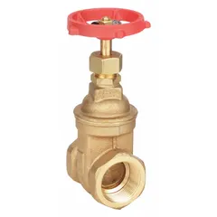 This 3/8" bronze gate valve features a non-rising stem design, bronze wedge, and bronze bonnet. It has FNPT x FNPT connections and a maximum pressure rating of 200 psi CWP. Suitable for on/off control in general-purpose plumbing, HVAC, and low-pressure fluid systems.