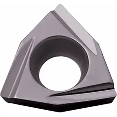 This Trigon (W) indexable turning insert is made of PVD carbide, suitable for finishing cuts on steel, stainless steel, and cast iron. It is used for precision turning, facing, and profiling operations on CNC lathes, delivering tight tolerances and surface finish.