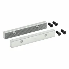 Steel screw-in vise jaw caps designed to replace worn or damaged jaws on a 4-1/2 in vise. The set includes (4) screws and is model 674. Used in machining, fabrication, and maintenance applications to restore gripping performance.