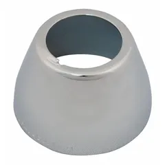 Brass escutcheon with chrome finish, 1-1/4 in overall width. Designed for use with widespread faucets. Covers mounting holes to provide a finished appearance.