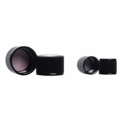 Black phenolic screw cap with a PTFE/rubber liner, designed for 24-400 threaded laboratory bottles. Autoclavable for sterilization. Suitable for sealing media bottles, reagent containers, and storage vessels in laboratory environments.