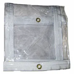 This heavy-duty vinyl tarp is 20 mil thick and rated at 18 oz/sq yd, providing a waterproof cover that remains transparent for visibility. Measuring 9.5 ft long by 7.5 ft wide, it is suited for covering equipment, machinery, or materials in construction, agriculture, and warehousing where moisture protection and see-through capability are required.