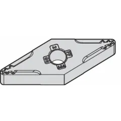 Diamond indexable turning insert for precision machining of non-ferrous materials, composites, and abrasive alloys. Used in turning, facing, and profiling operations.