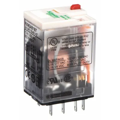 SCHNEIDER General Purpose Relay: Socket Mounted, 12 A Current Rating, 24V AC, DPDT - Socket-Mounted Relays