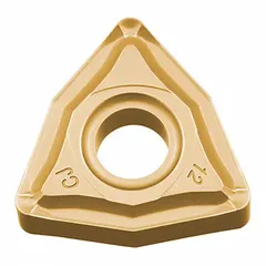 This Trigon (W) indexable turning insert features an 80° diamond shape with a 4.76 mm thickness and 0.8 mm nose radius. The CA525 grade offers balanced toughness and wear resistance for medium machining. It is used for general turning, facing, and profiling operations on steel and cast iron workpieces.