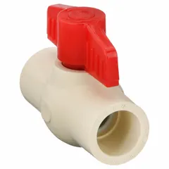 This 3/4 in CPVC ball valve features a straight pattern with slip x slip connections and a full port ball for minimal pressure drop. The tee handle provides manual on/off flow control. NSF 51 compliant, suitable for food-grade and industrial piping systems.