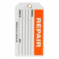 Tag: Repair, 5 3/4 in Wd, 3 in Ht, Black/Orange/White, Rectangle, Indoor/Outdoor, English, 25 PK (MPN 76141)