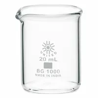 APPROVED VENDOR Beaker: 20 mL, 0.6 fl oz, A, Low Form, Type I, Colorless, Borosilicate Glass (MPN BG1000-20)