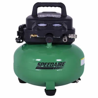 SPEEDAIRE Portable Air Compressor, Oil Free, 1.5HP, 6 Gal, Pancake, 3.0CFM@90 PSI - Hand Carry Portable Electric Air Compressors
