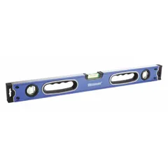 This 24-inch magnetic box level features a side-read-only strip vial and an aluminum body with acrylic barrel. Designed for checking level and plumb on ferrous metal surfaces, it is suitable for use in confined spaces where top reading is not possible.