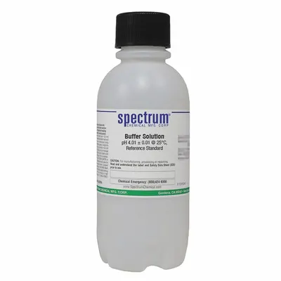 SPECTRUM Buffer - pH 4.01: Lab, 500 mL Volume, Liquid, pH 4.01 +/- 0.01 @ 25°C, Plastic - pH Buffers