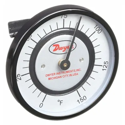 Dwyer Clip Pipe Mount Dial Thermometer: 0°F to 150°F, +/- 2% Accuracy - Clip-On Pipe Surface Temperature Dial Thermometers
