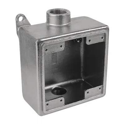 CALBRITE Electrical Box: Stainless Steel, Square, 2 Gangs, 1 in Hub Size, 45 cu in Capacity - Stainless Steel Weatherproof Electrical Boxes