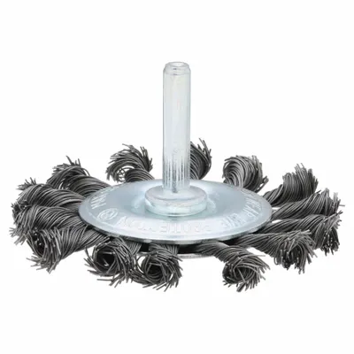 OEM Wire Wheel Brush, Twisted Steel, 3" Dia x 1/4" Wd, 1/4" Shank, 0.014" Fill - Heavy-Cleaning Brushes for Contoured Carbon Steel Surfaces