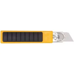 This 25mm snap-off knife features a plain straight blade with 7 segments for quick edge renewal without tools. The yellow plastic handle provides a secure grip. Suitable for cutting cardboard, drywall, plastic sheeting, and packaging materials in industrial and construction settings.