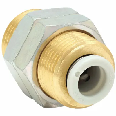 SMC Push-Fit Union Fitting: 12 mm OD x 12 mm OD Size, Push-to-Connect x Push-to-Connect - Polybutylene & Brass Tube Fittings