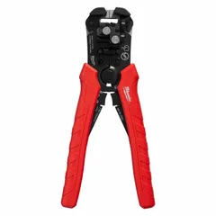 Self-adjusting wire stripper and cutter designed for NM cable. Handles 10 AWG to 20 AWG stranded wire, cuts and strips 14/2 NM cable, and supports 12/2 and 14/2 configurations. Suitable for residential and commercial electrical wiring tasks.