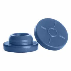 Synthetic rubber stopper made of bromobutyl material in gray color. Size 20 with no holes. Meets USP <381> standards for elastomeric closures. Suitable for sealing vials in laboratory and pharmaceutical applications.