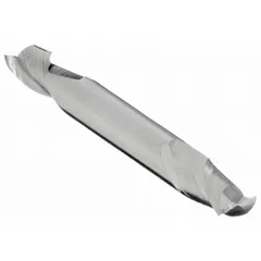 Double-end carbide square end mill with 1/8" mill diameter, 1/4" length of cut, and 1-1/2" overall length. Two-flute design for efficient chip evacuation in slotting, profiling, and contouring operations on ferrous and non-ferrous materials.