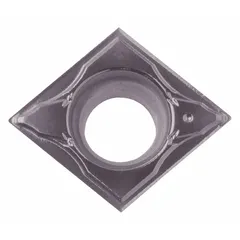 Diamond indexable turning insert with PCD grade for fine finishing of non-ferrous materials. Designed for CNC turning operations on aluminum alloys, copper, and plastics. Sharp cutting edge enables high surface finish in precision machining applications.