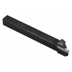 Indexable toolholder for external grooving and parting operations on lathes and turning centers. Designed to accept indexable inserts for creating grooves, undercuts, and cutoff features in workpiece materials.