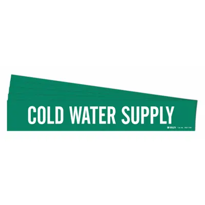 BRADY Pipe Marker: Cold Water Supply, Green, White, Fits 8 in and Larger Pipe O.D. - Cold Water Supply Adhesive Pipe Markers