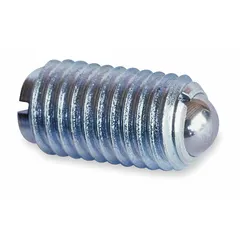 Slotted-drive ball plunger with 18-8 stainless steel body and 400 series stainless steel ball. M3x0.5 thread, supplied without thread-locker. Pack of 10. Used for positioning, detent, and holding force in jigs, fixtures, and indexing applications.