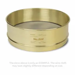 Test sieve with 12 in outside diameter and 4 1/4 in height. Stainless steel screen cloth with 1/2 in openings, brass frame. Meets ASTM E11 standards. Used for particle size analysis and classification of dry granular materials in laboratory and quality control applications.