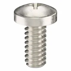 Pan head machine screw with #4-40 thread, 1/4 in length, made from 18-8 stainless steel with plain finish. Features a Phillips drive with #1 drive size. Supplied in a 50-piece pack. Used for fastening components in machinery, electrical enclosures, and instrumentation where a low-profile head and corrosion resistance are required.