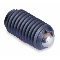 Slotted-drive ball plunger with a steel body and stainless steel ball, M16x2 thread, and nose force range of 65 N to 125 N. Supplied in a 10-pack. Used in jigs, fixtures, and tooling for locating, detenting, or holding workpieces under controlled spring pressure.