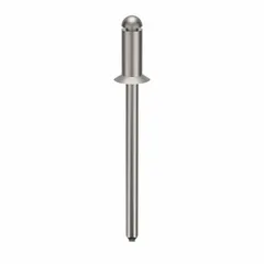 This flush-mount blind rivet is designed for applications requiring a smooth, flush surface after installation. With a 0.122" diameter, 1 23/64" overall length, and 9/32" body length, it is suitable for fastening sheet metal and other materials where a permanent joint is needed. Supplied in a 500-piece pack.