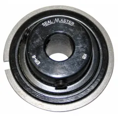 Inch-system radial/deep groove ball bearing with 2 15/16 in bore, 5 7/64 in OD, and 1.5 in outer ring width. Double-sealed closure protects against contaminants; set-screw locking secures shaft mounting. Used in power transmission and material handling equipment for moderate radial and axial loads.