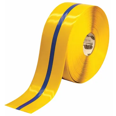 MIGHTY LINE Floor Marking Tape: Extra-Durable, Solid with Center Line, Blue/Yellow - Extra-Durable Floor Marking Tape