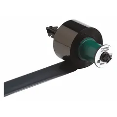 Black resin ribbon for single-color printing, solvent-resistant and RoHS compliant. Designed for use with Brady i5100 printer series. Suitable for industrial labeling applications requiring durable, solvent-resistant identification.
