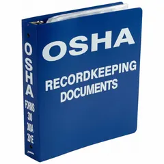 Safety binder with 1 1/2 in ring size, 11 in overall height, and 2 in overall depth. Includes a chain for secure attachment. Used to organize and store OSHA-required records such as injury logs, training records, and inspection reports in industrial facilities.