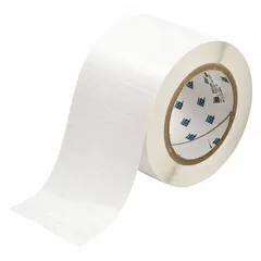 This precut label roll measures 3 11/32 in x 1/4 in and is made of white gloss polyester. It is designed for use with the i5100 printer series. Typical applications include asset tracking, cable marking, and component labeling in industrial environments.