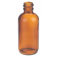 This 60 mL amber narrow mouth round glass bottle is made of Type III soda lime glass with a 20-400 mm neck finish. The amber color protects light-sensitive contents from UV degradation. It is supplied without a closure and is suitable for storing reagents, samples, or liquids in laboratory settings.