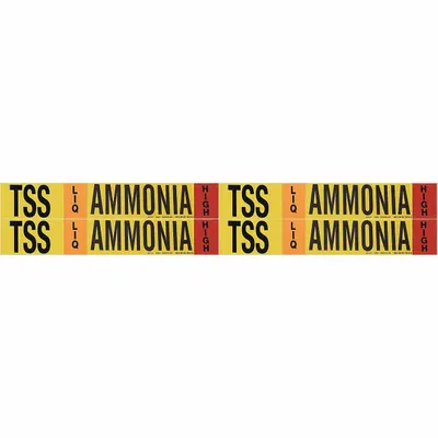 BRADY Pipe Marker: TSS, LIQ, High, Fits 3/4 to 2 3/8 in Pipe O.D., 4 Pipe Markers - Ammonia Adhesive Pipe Markers