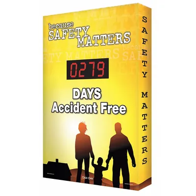 ACCUFORM Electronic Scoreboard: Aluminum, 28 in x 20 in, 110/120V AC - Because Safety Matters. ___ Days Accident Free Safety Scoreboards