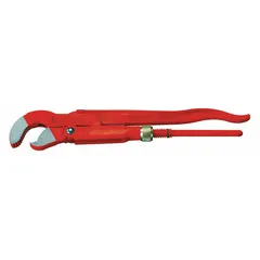 Swedish-style pipe wrench with a straight, serrated jaw for gripping pipes and round stock. Overall length 21 in, jaw capacity 2 in. Steel construction. Used in plumbing, HVAC, and industrial maintenance for turning pipes and fittings in confined spaces.