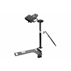 This pedestal computer mount is designed for police vehicles, compatible with tablets. It mounts on the passenger seat and includes a lower pole. The black finish suits fleet interiors. Backed by a limited lifetime warranty.