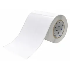 Acrylic label roll with permanent adhesive, inkjet print-receptive, 120 labels per roll. Designed for industrial identification and labeling in manufacturing, warehousing, and facility management. Compatible with J5000 printer series.