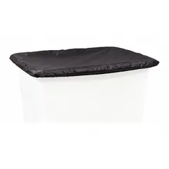 Black vinyl elastic cover designed for cube and basket trucks. Fits 20 cu ft (0.7 cu yd) models in the PW series. Measures 44 inches long by 32 inches wide by 3 inches high. Used to protect truck contents from dust and debris in material handling environments.