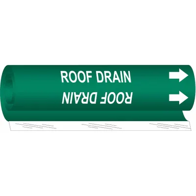 BRADY Pipe Marker: Roof Drain, Green, White, Fits 1/2 to 1 3/8 in Pipe O.D., 1 Pipe Markers - Roof Drain Wrap-Around Pipe Markers