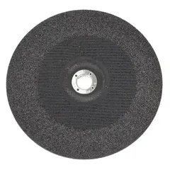 Contaminant-free grinding wheel for stainless steel. Aluminum oxide abrasive with 24 grit for heavy stock removal, weld blending, and surface preparation. Type 27 depressed center design. Dimensions: 5" diameter, 1/4" thickness, 7/8" arbor hole.