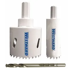 This 3-piece hole saw kit features bi-metal construction with 4/6 teeth per inch for cutting through wood, metal, and plastic. Each saw has a maximum cutting depth of 1-1/2 inches, suitable for general maintenance and fabrication tasks.